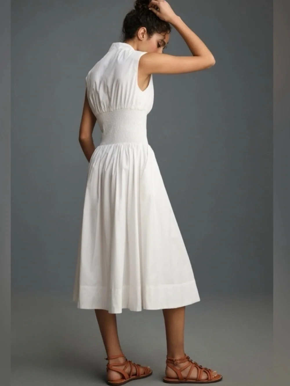 Anthropologie Cotton The Tommie Smocked Waist Front Zip Shirt Dress White Size M - Picture 12 of 13